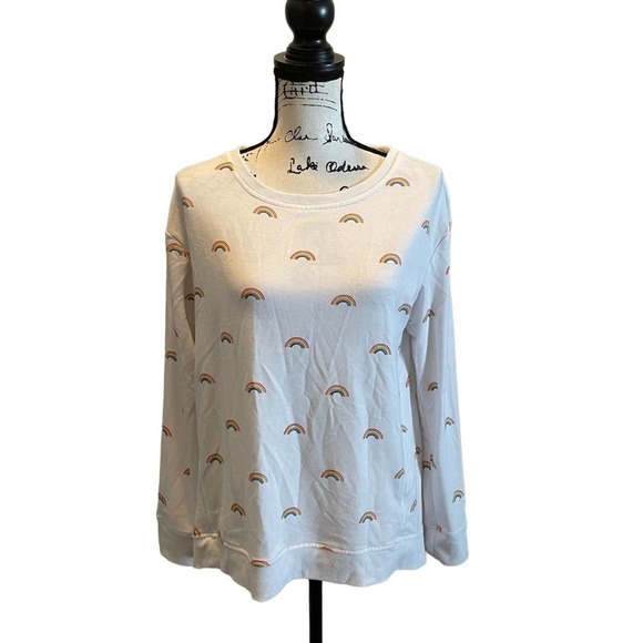 Jane and Delancey Rainbow Sweatshirt White Small Lightweight pullover - Picture 1 of 9